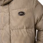 Men Lacoste V0ZN399 Beige Navy Khaki Green 87E Check Print Water-Repellent Twill Padded Jacket - Image 4