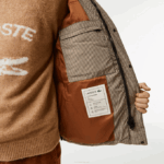 Men Lacoste V0ZN399 Beige Navy Khaki Green 87E Check Print Water-Repellent Twill Padded Jacket - Image 7