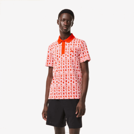 Men Lacoste V0ZN3 Pink Red 9HY Active Movement Two-Tone Printed Polo