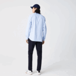Men Lacoste V0ZN400 White Blue F6Z Slim Fit Striped Stretch Poplin Shirt - Image 3