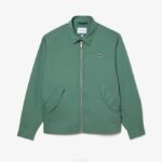 Men Lacoste V0ZN406 Khaki Green KX5 Short Zippered Organic Cotton Gabardine Jacket