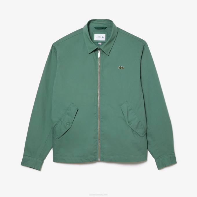 Men Lacoste V0ZN406 Khaki Green KX5 Short Zippered Organic Cotton Gabardine Jacket - Image 1
