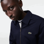 Men Lacoste V0ZN407 Navy Blue 166 Short Zippered Organic Cotton Gabardine Jacket - Image 2