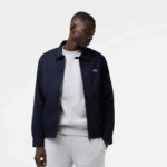 Men Lacoste V0ZN407 Navy Blue 166 Short Zippered Organic Cotton Gabardine Jacket