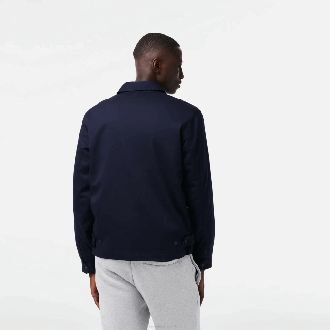 Men Lacoste V0ZN407 Navy Blue 166 Short Zippered Organic Cotton Gabardine Jacket - Image 3