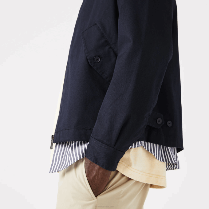 Men Lacoste V0ZN407 Navy Blue 166 Short Zippered Organic Cotton Gabardine Jacket - Image 4