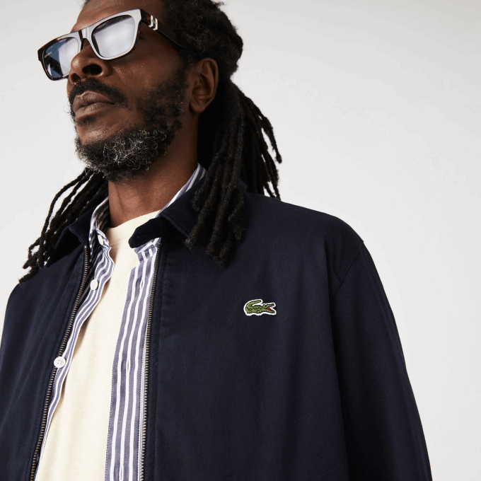 Men Lacoste V0ZN407 Navy Blue 166 Short Zippered Organic Cotton Gabardine Jacket - Image 6