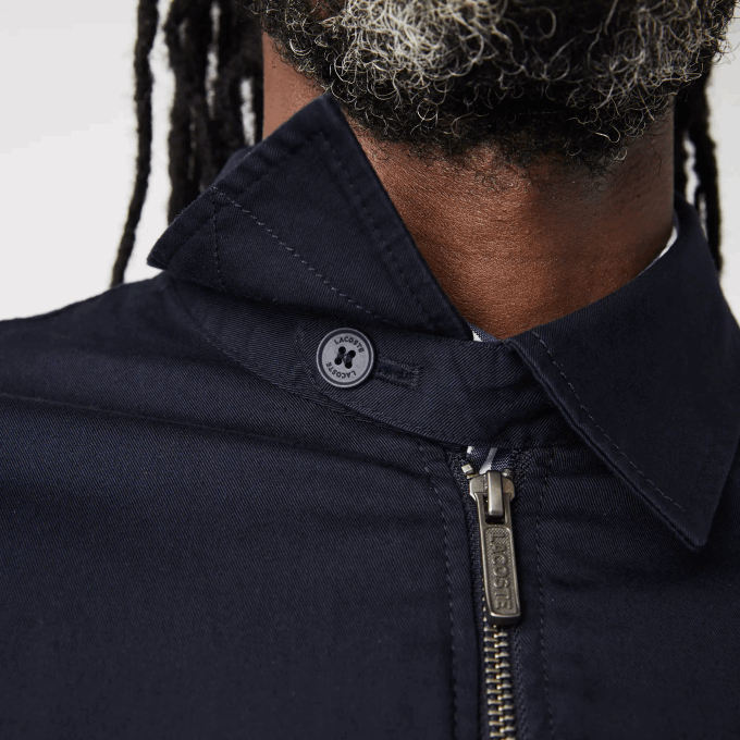 Men Lacoste V0ZN407 Navy Blue 166 Short Zippered Organic Cotton Gabardine Jacket - Image 8
