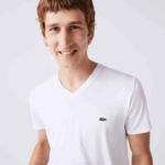 Men Lacoste V0ZN40 White 001 V-Neck Pima Cotton Jersey T-Shirt - Image 4