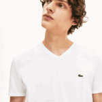 Men Lacoste V0ZN40 White 001 V-Neck Pima Cotton Jersey T-Shirt - Image 6