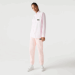 Men Lacoste V0ZN412 White Light Pink 7FD Relaxed Fit Large Crocodile Cotton Shirt - Image 2