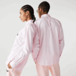 Men Lacoste V0ZN412 White Light Pink 7FD Relaxed Fit Large Crocodile Cotton Shirt - Image 3
