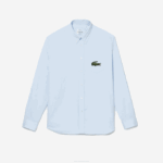 Men Lacoste V0ZN413 Blue GN2 Relaxed Fit Large Crocodile Cotton Shirt - Image 5