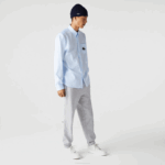 Men Lacoste V0ZN413 Blue GN2 Relaxed Fit Large Crocodile Cotton Shirt - Image 6