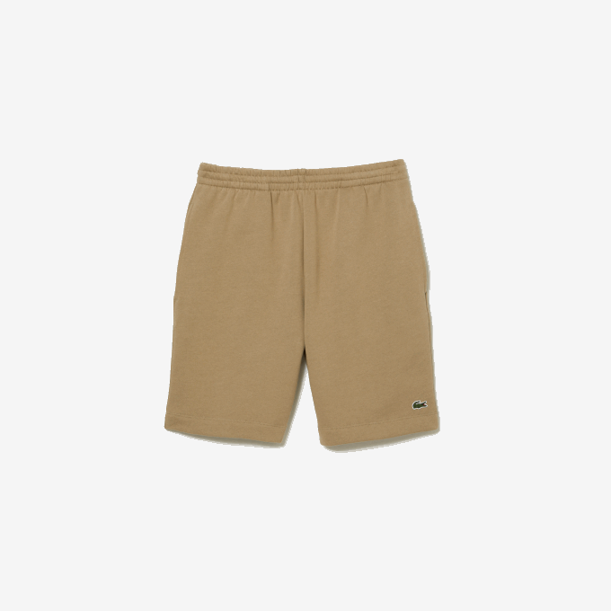 Men Lacoste V0ZN414 Beige CB8 Organic Brushed Cotton Fleece Shorts - Image 4
