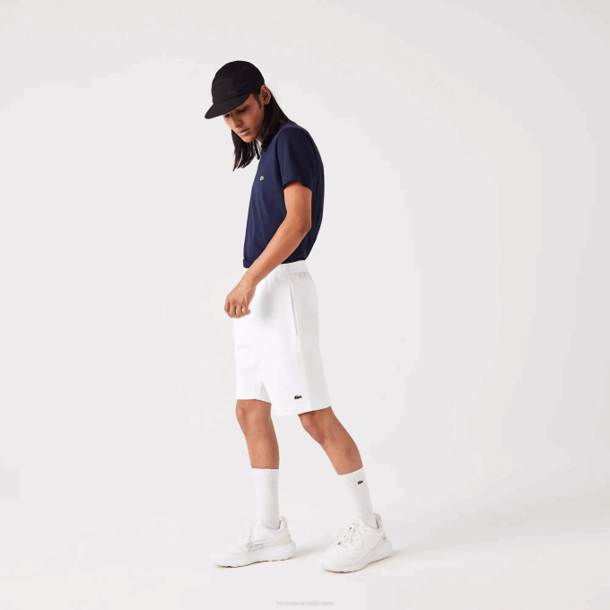 Men Lacoste V0ZN415 White 001 Organic Brushed Cotton Fleece Shorts - Image 2