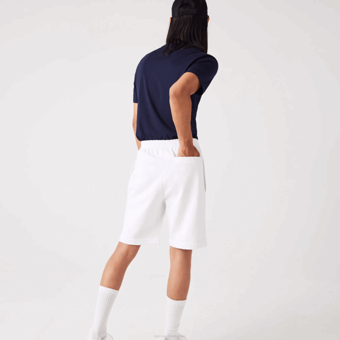 Men Lacoste V0ZN415 White 001 Organic Brushed Cotton Fleece Shorts - Image 3
