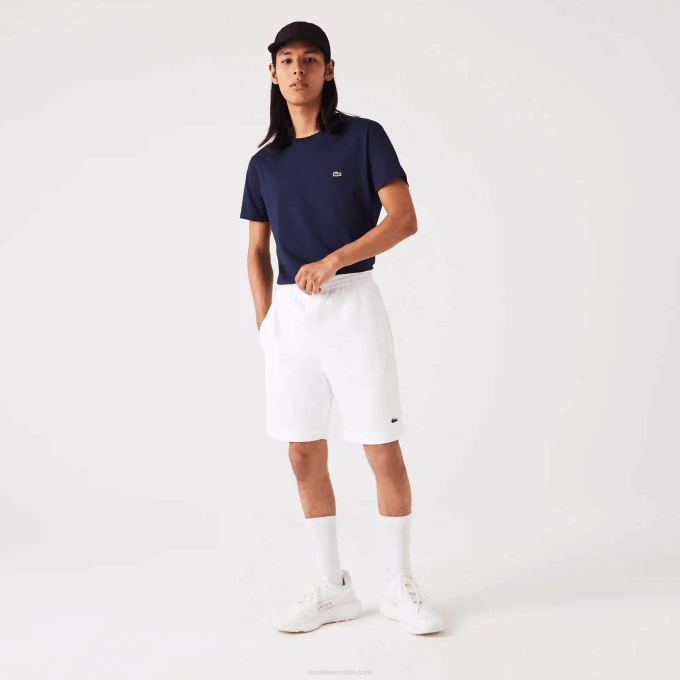 Men Lacoste V0ZN415 White 001 Organic Brushed Cotton Fleece Shorts - Image 1