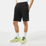Men Lacoste V0ZN416 Black 031 Organic Brushed Cotton Fleece Shorts - Image 2