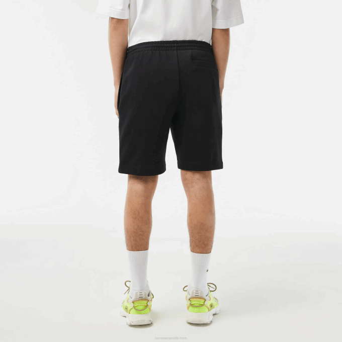 Men Lacoste V0ZN416 Black 031 Organic Brushed Cotton Fleece Shorts - Image 3