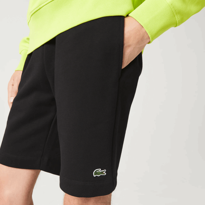 Men Lacoste V0ZN416 Black 031 Organic Brushed Cotton Fleece Shorts - Image 4