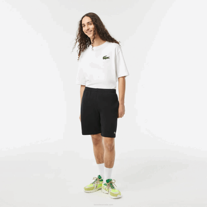 Men Lacoste V0ZN416 Black 031 Organic Brushed Cotton Fleece Shorts - Image 1