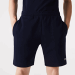 Men Lacoste V0ZN417 Navy Blue 166 Organic Brushed Cotton Fleece Shorts - Image 2