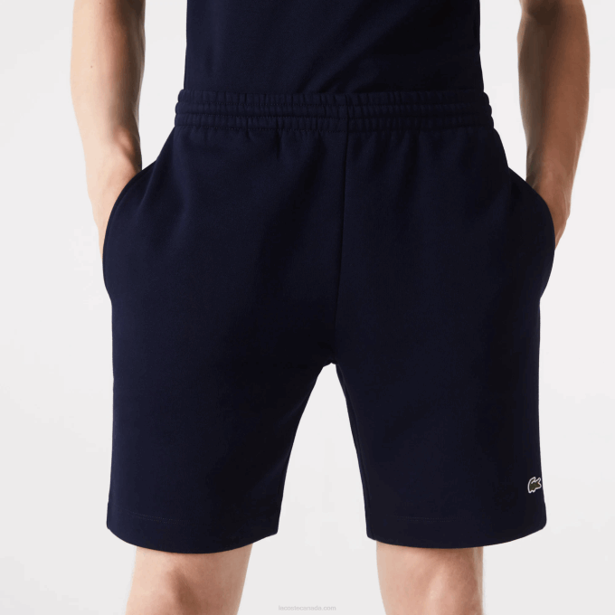 Men Lacoste V0ZN417 Navy Blue 166 Organic Brushed Cotton Fleece Shorts - Image 2