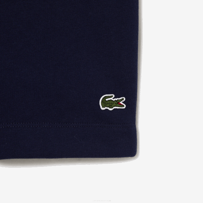 Men Lacoste V0ZN417 Navy Blue 166 Organic Brushed Cotton Fleece Shorts - Image 6