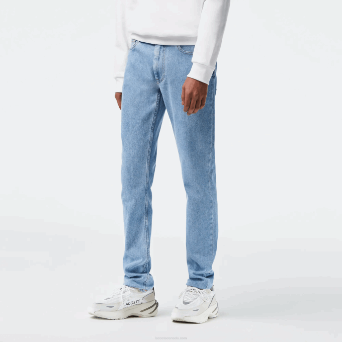 Men Lacoste V0ZN418 Blue MKU Slim Fit Stretch Cotton Denim Pants - Image 2