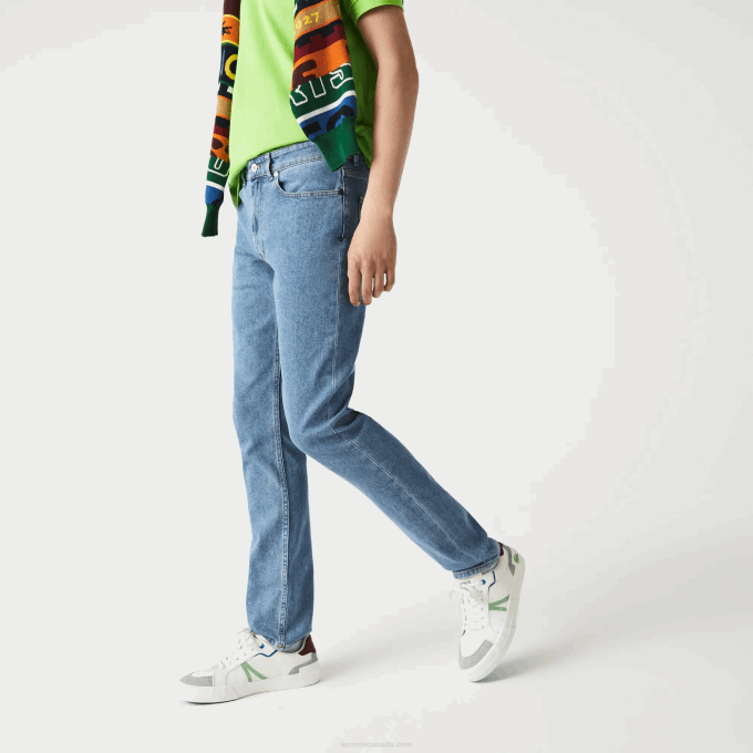 Men Lacoste V0ZN418 Blue MKU Slim Fit Stretch Cotton Denim Pants - Image 5