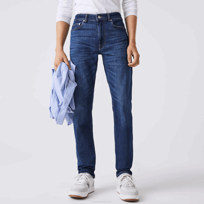 Men Lacoste V0ZN419 Blue MK9 Slim Fit Stretch Cotton Denim Pants - Image 2