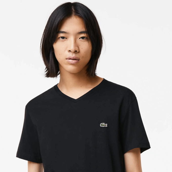 Men Lacoste V0ZN41 Black 031 V-Neck Pima Cotton Jersey T-Shirt - Image 2