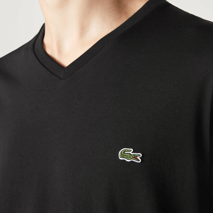 Men Lacoste V0ZN41 Black 031 V-Neck Pima Cotton Jersey T-Shirt - Image 4