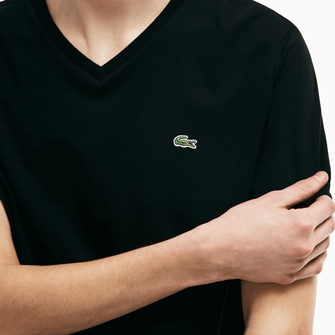 Men Lacoste V0ZN41 Black 031 V-Neck Pima Cotton Jersey T-Shirt - Image 6