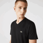 Men Lacoste V0ZN41 Black 031 V-Neck Pima Cotton Jersey T-Shirt - Image 7
