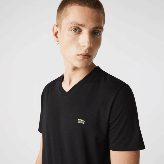 Men Lacoste V0ZN41 Black 031 V-Neck Pima Cotton Jersey T-Shirt - Image 7