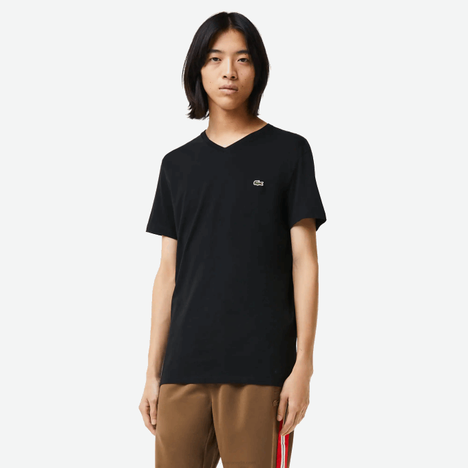 Men Lacoste V0ZN41 Black 031 V-Neck Pima Cotton Jersey T-Shirt - Image 1