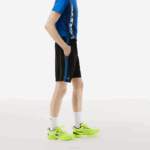 Men Lacoste V0ZN425 Black Blue Yellow XIS Recycled Polyester Tennis Shorts - Image 2
