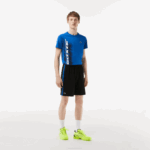 Men Lacoste V0ZN425 Black Blue Yellow XIS Recycled Polyester Tennis Shorts