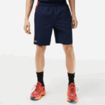 Men Lacoste V0ZN426 Navy Blue Red Orange XII Recycled Polyester Tennis Shorts - Image 2