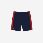 Men Lacoste V0ZN426 Navy Blue Red Orange XII Recycled Polyester Tennis Shorts - Image 4