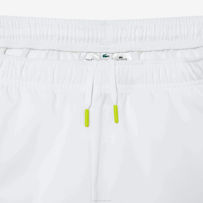 Men Lacoste V0ZN427 White Green Yellow BH3 Recycled Polyester Tennis Shorts - Image 7