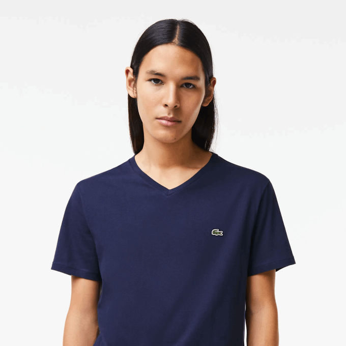 Men Lacoste V0ZN42 Navy Blue 166 V-Neck Pima Cotton Jersey T-Shirt - Image 2