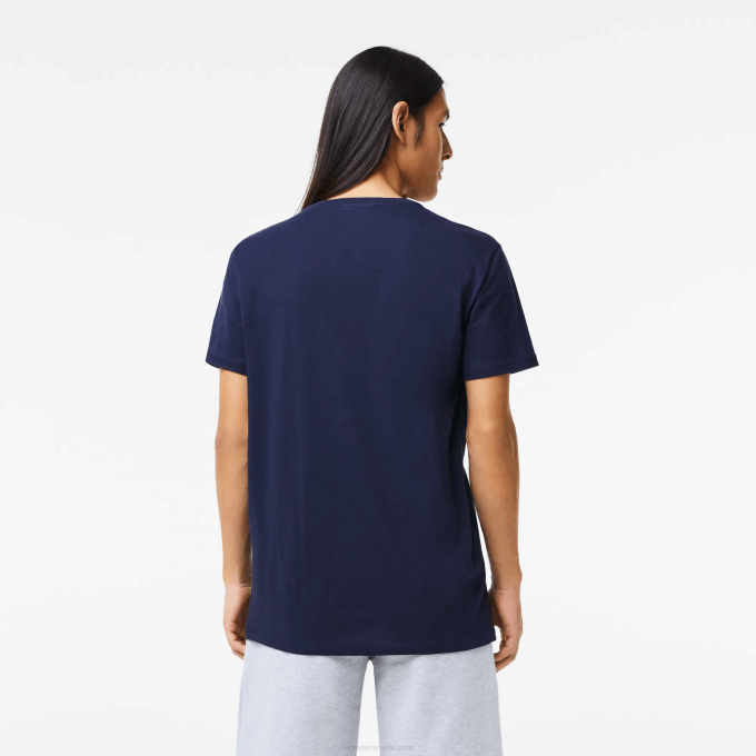 Men Lacoste V0ZN42 Navy Blue 166 V-Neck Pima Cotton Jersey T-Shirt - Image 3