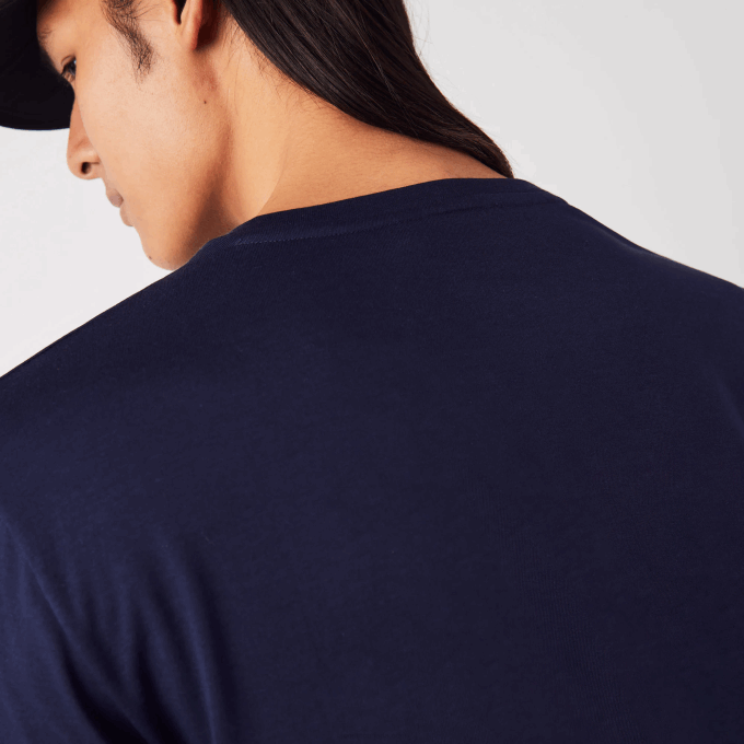 Men Lacoste V0ZN42 Navy Blue 166 V-Neck Pima Cotton Jersey T-Shirt - Image 4