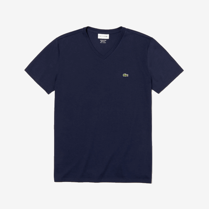 Men Lacoste V0ZN42 Navy Blue 166 V-Neck Pima Cotton Jersey T-Shirt - Image 5