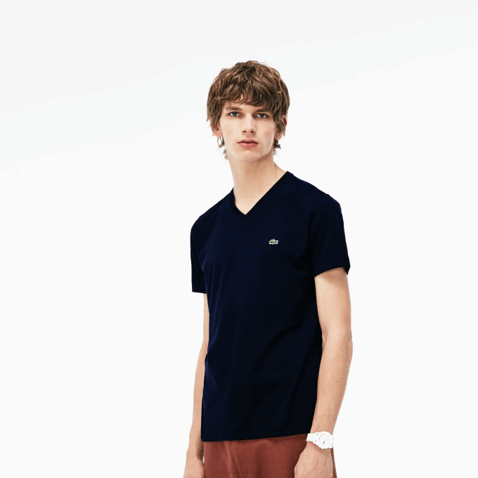Men Lacoste V0ZN42 Navy Blue 166 V-Neck Pima Cotton Jersey T-Shirt - Image 6