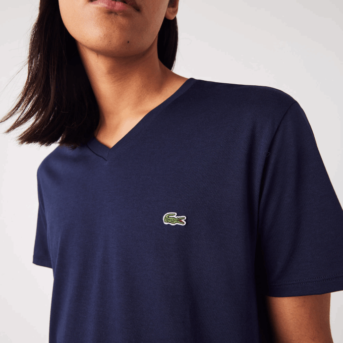 Men Lacoste V0ZN42 Navy Blue 166 V-Neck Pima Cotton Jersey T-Shirt - Image 7
