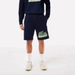 Men Lacoste V0ZN430 Navy Blue 166 Unbrushed Cotton Fleece Shorts - Image 2